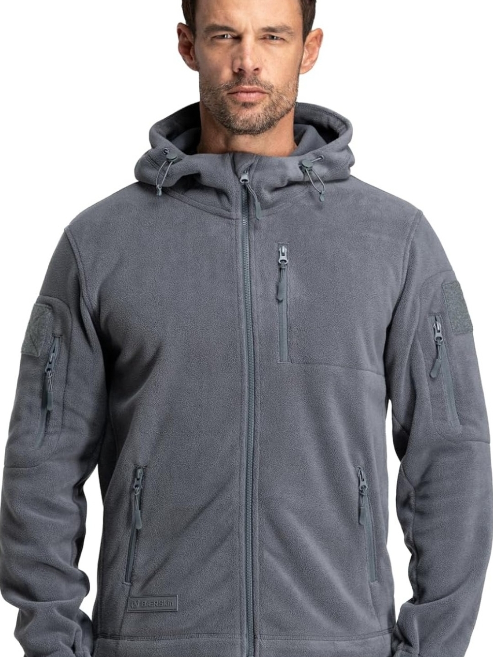Men's Military-Inspired Hooded Fleece Jacket in Gray
